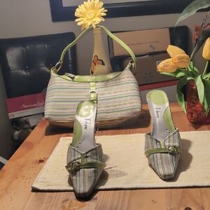 Tommy Hilfiger Multicolor Striped Heels With Matching Purse. This Is a Bundle.
